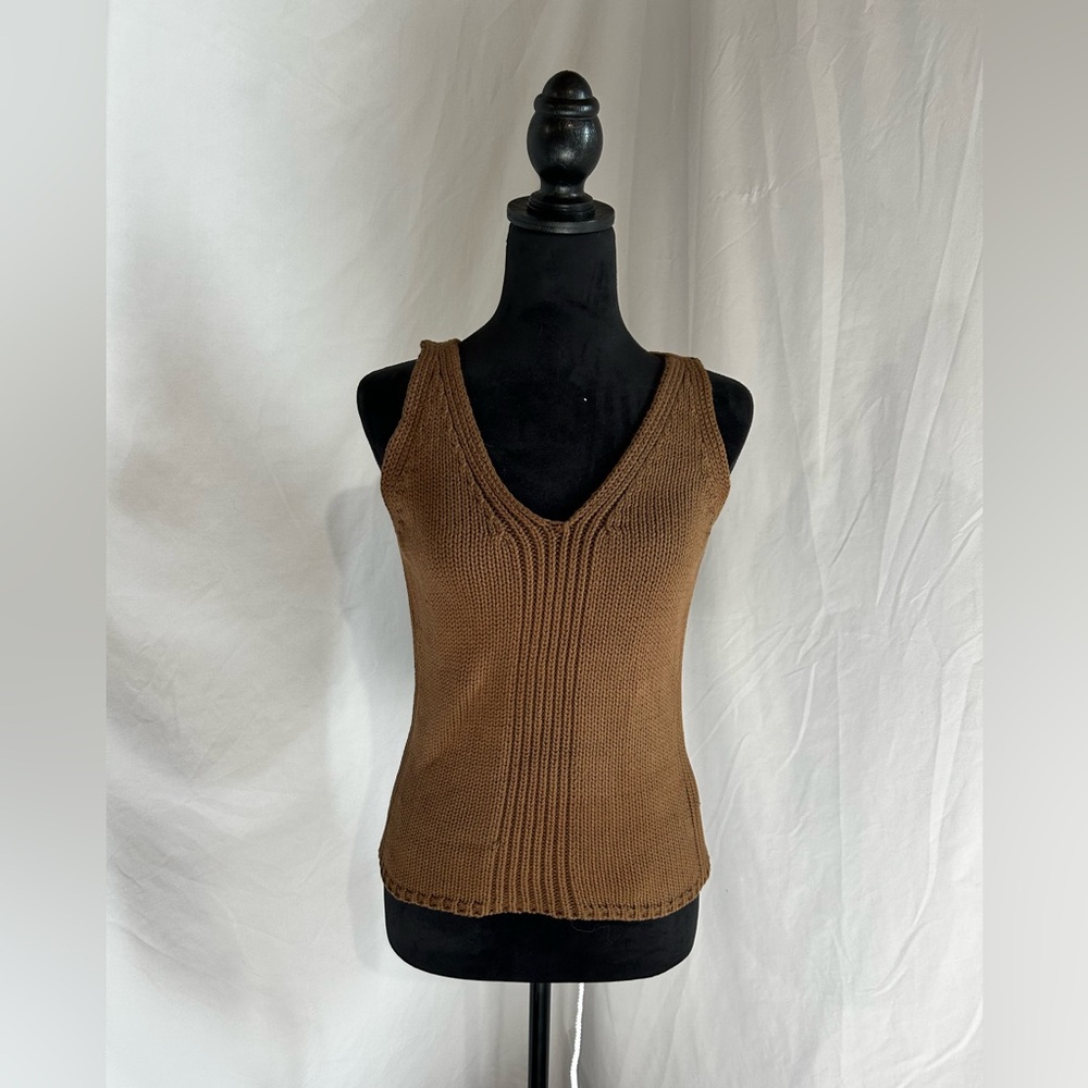 Chocolate Brown 100% Cotton chunky Knit Tank Top Summer Preppy Ribbed
